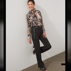 Chico's Black Label Chiffon Animal Print Scarf Blouse NWT Size M